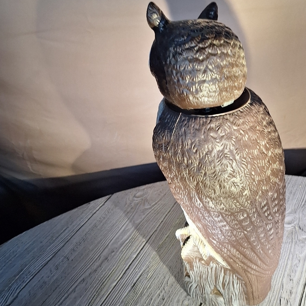Owl Decoy Scarecrow Plastic Bobble Head Cream and Brown Dalen Products - Picture 8 of 11